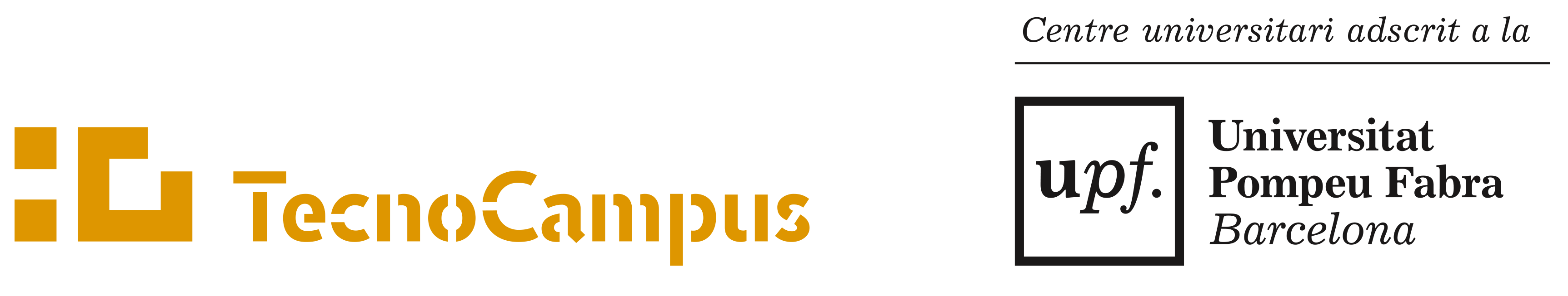 TecnoCampus logo. TecnoCampus is a university center part of the Universitat Pompeu Fabra of Barcelona